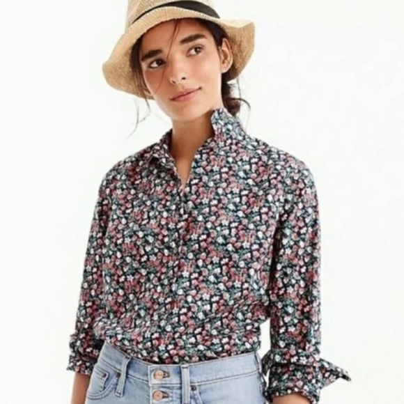 LIBERTY X J. CREW Sarah Floral Slim Perfect Shirt 4 - Picture 2 of 6
